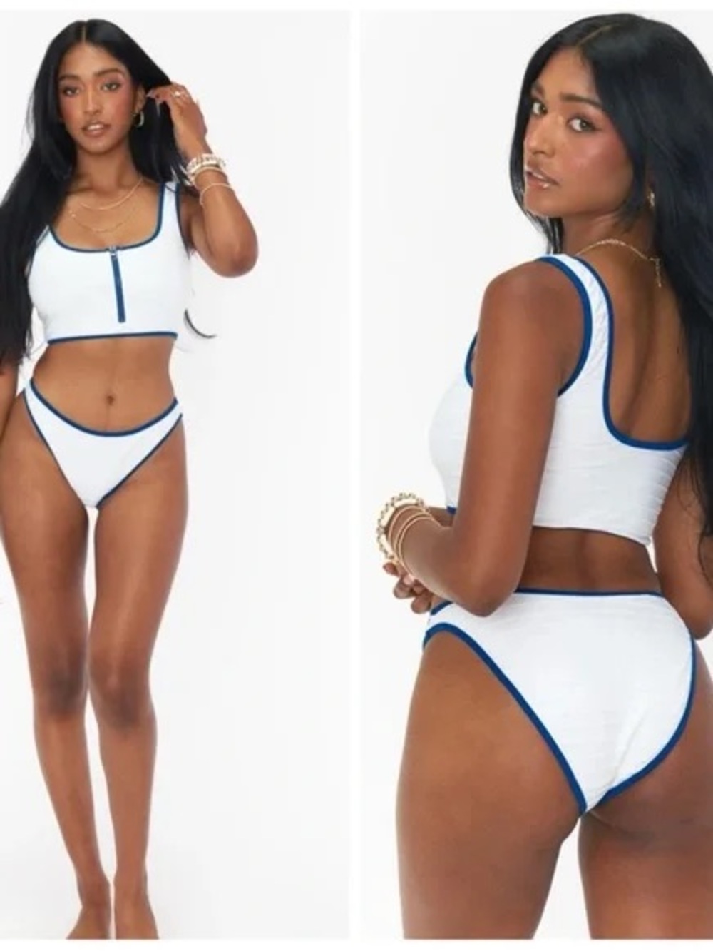 Show Me Your MuMu White Bikini with Navy Trim